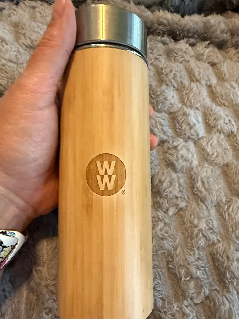 Weight Watchers Bamboo Finish Travel Tumbler - Natural Wood & Silver
